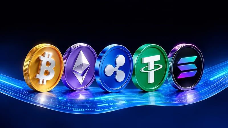 Ảnh bìa nội dung trên OnCoin minh hoạ biểu tượng một số đồng tiền mã hoá